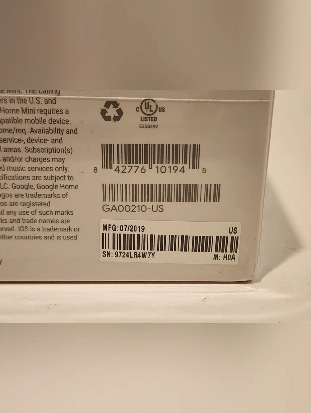 Google Home Mini Smart Speaker - Chalk (GA00210-US) - New Sealed